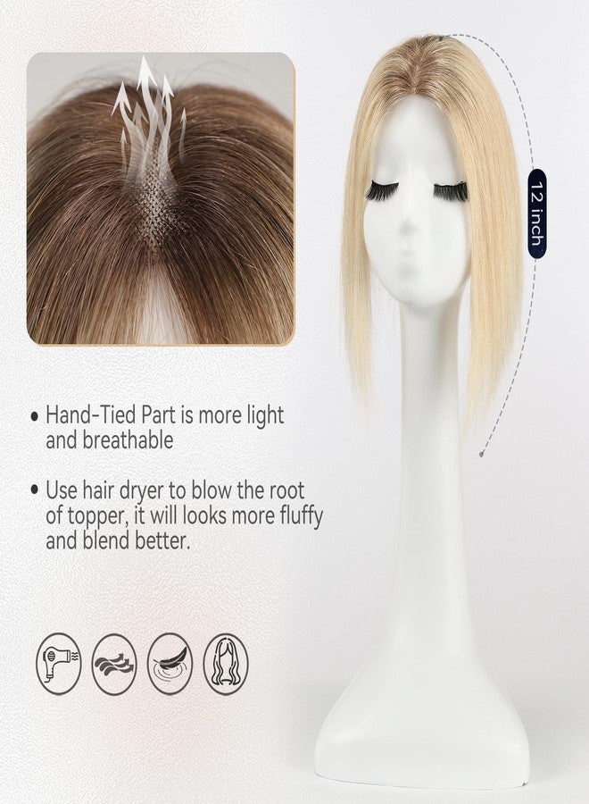 starluck Hair Toppers for Women Real Human Hair No Bangs 3.5"*4"Hand-Tied Swiss Lace Base 12in 100% Remy Human HairTopper for Women with ThinningHair(ombre Light Blonde) - Image 3